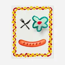 Katelyn Ledford, Hot Diggity Dog!, 2020, acrylic, molding paste and colored pencil on panel