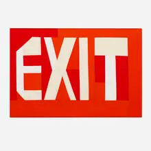 Jeffrey Sincich, EXIT (Red), 2023, textile collage over wood