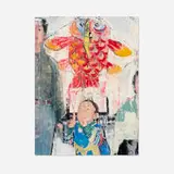 Larry Li, Lil Fish Looking for the Ocean, 2022, photo transfer, oil, oil stick, acrylic on board