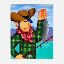 Loc Huynh, The Catfish Cowboy, 2022, acrylic on canvas over board