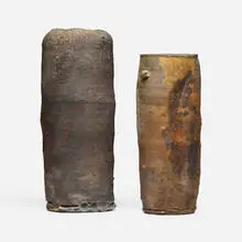 Paul Chaleff, Covered vessel and vase, wood-fired stoneware