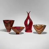 Michael Mode, Collection of four works, 2017-2024, purpleheart, cocobolo, macassar ebony, myrtle burl, holly, wenge, padauk, yellowheart, sumac, mahogany, ziricote, bubinga