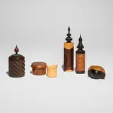Jon Sauer, David Pye, and Hans Weissflog, Collection of six works, blackwood, ebony, Madagascar rosewood, cocobolo, birdseye tulip