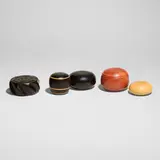 Dale Chase, Collection of five boxes, African blackwood, pink ivory wood, boxwood, silver