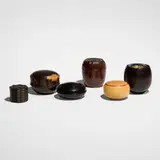 Dale Chase, Collection of six works, 1985-86, African blackwood, boxwood, pink ivory wood, cocobolo