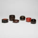 Dale Chase, Collection of six boxes, 1986-2007, African blackwood, pink ivory wood, boxwood