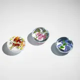 Collection of three botanical paperweights by Paul Stankard, lampworked glass, polished clear glass, sold Apr 2025