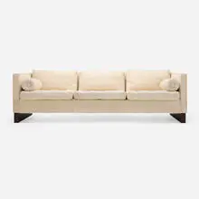 Sofa by Ludwig Mies van der Rohe, upholstery, rosewood veneer, sold Jan 2026