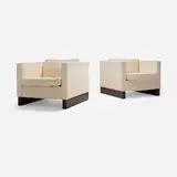 Lounge chairs, pair by Ludwig Mies van der Rohe, upholstery, rosewood veneer, sold Jan 2026