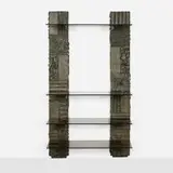 Paul Evans, Sculpted Bronze wall unit, model PE 119, 1973, bronze resin over wood, smoked glass