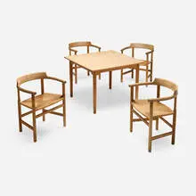 Dining set by Hans J. Wegner, c. 1975, oak, jute, wenge, sold Jan 2026