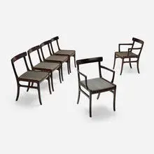 Ole Wanscher, Rungstedlund dining chairs, set of six, 1967, mahogany, upholstery