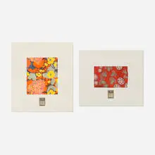 Wiener Werkstätte, Two textile samples, c. 1910-1928, screenprint in colors on silk