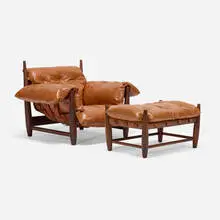 Sergio Rodrigues, Soft chair (Poltrona Mole) and ottoman, 1957, leather, jacaranda