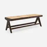 Bench from the M.L.A. Flats building, Chandigarh by Pierre Jeanneret, c. 1956, stained teak, cane, sold Jan 2026