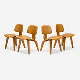 Charles and Ray Eames, Early DCWs, set of four, 1945, birch plywood, rubber