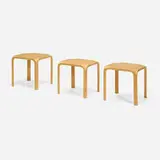 X-Leg tables, set of three by Alvar Aalto, 1954 / 1990, laminated birch, sold Jan 2026