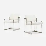 Charles Hollis Jones, Metric lounge chairs, pair, 1968, upholstery, Lucite, nickel-plated steel