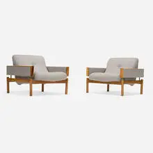 Percival Lafer, Lounge chairs, pair, c. 1958, upholstery, jacaranda, chrome-plated steel