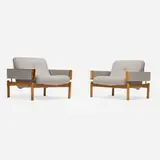 Percival Lafer, Lounge chairs, pair, c. 1958, upholstery, jacaranda, chrome-plated steel