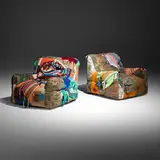 Darren Romanelli, Lounge chairs, set of two, c. 2022, vintage textiles