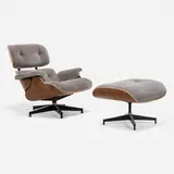 Charles and Ray Eames, 670 lounge chair and 671 ottoman, 1956 / 2017, upholstery, walnut, enameled aluminum