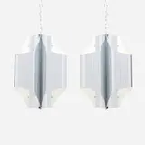 Robert Sonneman, Hanging lamps, pair, c. 1975, chrome-plated and enameled steel