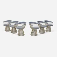 Chairs, set of six by Warren Platner, upholstery, nickel-plated steel, sold Jan 2026