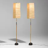 Isamu Noguchi, Akari light sculptures model BB3-70XL, pair, washi paper, bamboo, enameled cast iron, enameled steel