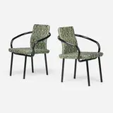 Ettore Sottsass, Mandarin armchairs, pair, 1986, enameled steel, upholstery