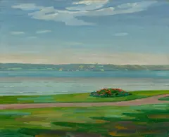 Wilhelm Trübner, Aussichtsplatz am Starnberger See mit Boskett, 1912, Öl auf Leinwand