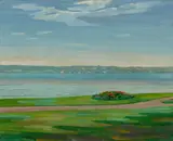 Wilhelm Trübner, Aussichtsplatz am Starnberger See mit Boskett, 1912, Öl auf Leinwand
