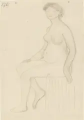Paula Modersohn-Becker, Sitzender Akt auf Podest nach links, 1903, Kohle auf Papier