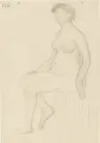Paula Modersohn-Becker, Sitzender Akt auf Podest nach links, 1903, Kohle auf Papier