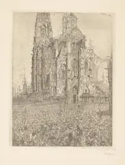 James Ensor, La Cathédrale“ (1. Platte), 1886, Radierung auf gelblichem Papier