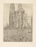 James Ensor, La Cathédrale“ (1. Platte), 1886, Radierung auf gelblichem Papier