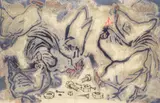 Markus Oehlen, Hühner, Muttern, Schrauben, 1980, Enkaustik und Acryl auf dünnem Nessel