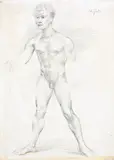 Otto Dix, Männlicher Akt – Studie zu 'Adam', 1938, Silberstift auf kreidegrundiertem festen Papier