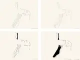 Ketty La Rocca, Hände, 1975, 1 Photographie und 4 Blatt Tuschfederzeichnungen, zum Teil mit Gouache, jeweils auf Papier