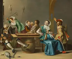 Jacob Duck, Die resolute Wirtin beim Trick-Track-Spiel, Um 1630, Öl auf Eichenholz