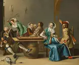 Jacob Duck, Die resolute Wirtin beim Trick-Track-Spiel, Um 1630, Öl auf Eichenholz