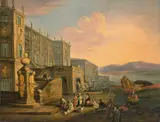 Johann Wilhelm Baur, Hafenphantasie mit päpstlichem Palast und dem Bucintoro. Vor 1630, Öl auf Leinwand