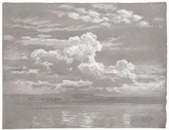 Eduard Pape, Wolkenstudie, Deckweiß und Bleistift auf blaß-violettfarbenem Bütten