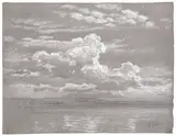 Eduard Pape, Wolkenstudie, Deckweiß und Bleistift auf blaß-violettfarbenem Bütten