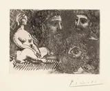 Pablo Picasso, Marie-Thérèse en idole et trois Grecs barbus, 1934, Radierung auf Velin (Wasserzeichen: Picasso)