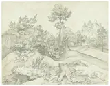 Landschaft mit Burg by Ludwig Ferdinand Schnorr von Carolsfeld, 1816, Feder in Schwarz, laviert, über Bleistift auf Papier, sold Jun 2016