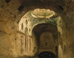 Französisch, 1832, Die Forumsthermen in Pompeji, 1832, Öl auf Papier, auf Leinwand aufgezogen