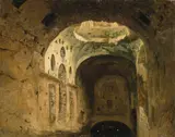 Französisch, 1832, Die Forumsthermen in Pompeji, 1832, Öl auf Papier, auf Leinwand aufgezogen