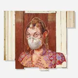 Elbow-Toe, Flora Moscato, 2008, acrylic paint and charcoal on prepared paper adhered to reclaimed lumber on a birch support
