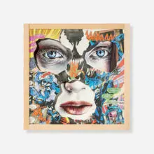Sandra Chevrier, La Cage à Travers Un Ciel Bleu Cobalt, 2016, paper collage on panel and acrylic on canvas in artist's frame